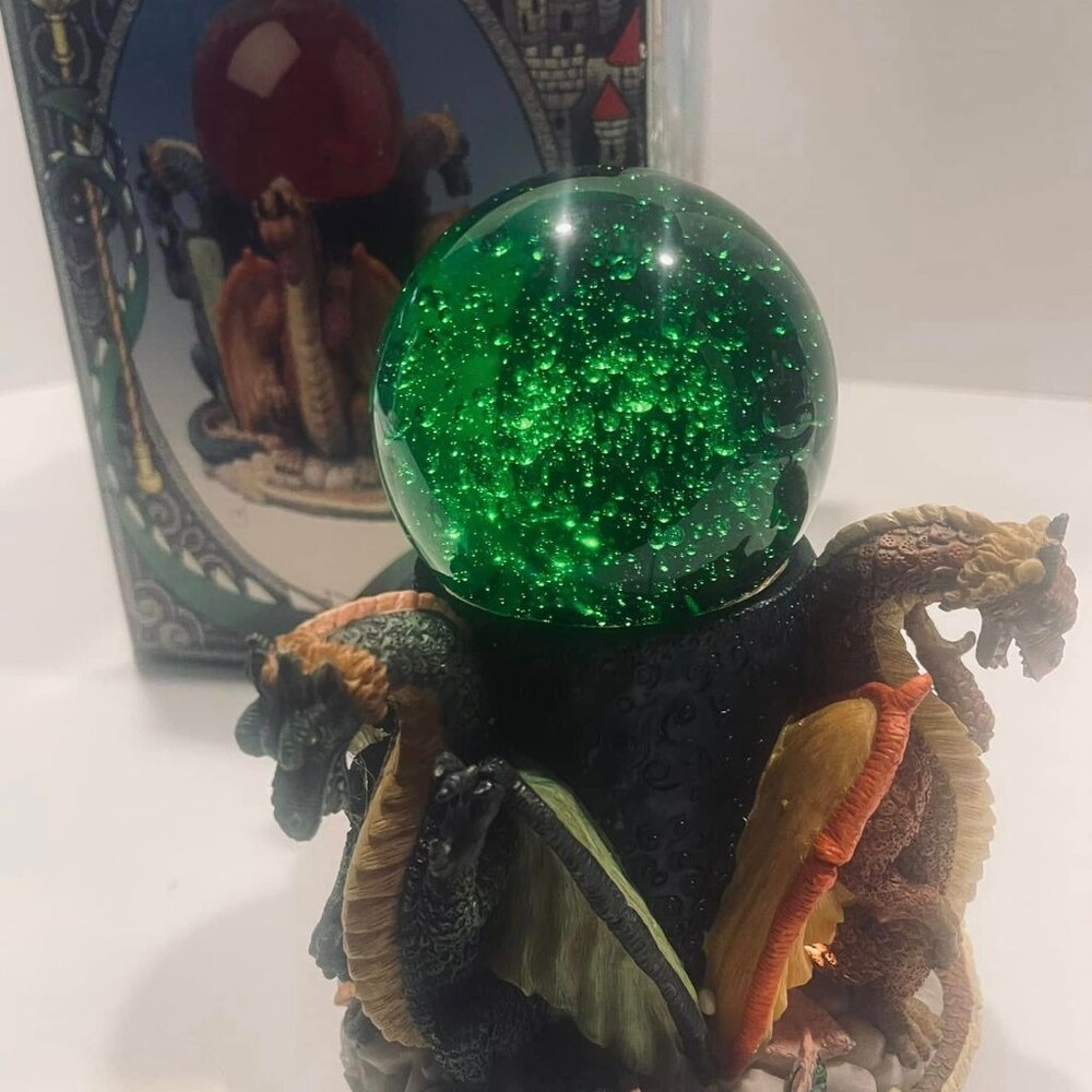Triple Dragon Crystal Ball Green Light Statue Figurine - NEW IN BOX -- 7x5  1999